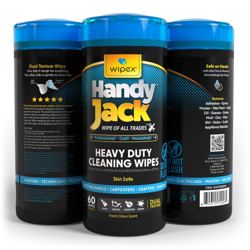 Wipex Handy Jack Heavy Duty Wipes  Dual Texture Cleaning Cloth - Used for Hands  Equipment  Tools  Garden  Automotive  Easily Removes Paint  Oil  Grease  & Dirt  60 Count (Pack of 3) - Image 4