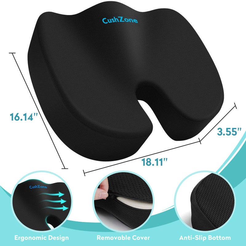 CushZone Office Chair Seat Cushion, Cooling Gel Enhanced Memory Foam Cushion for Long Sitting - Back, Sciatica, Coccyx, Tailbone Pain Relief Pillow - for Office, Gaming, Car, Wheelchair - Black, X-Large - Image 3