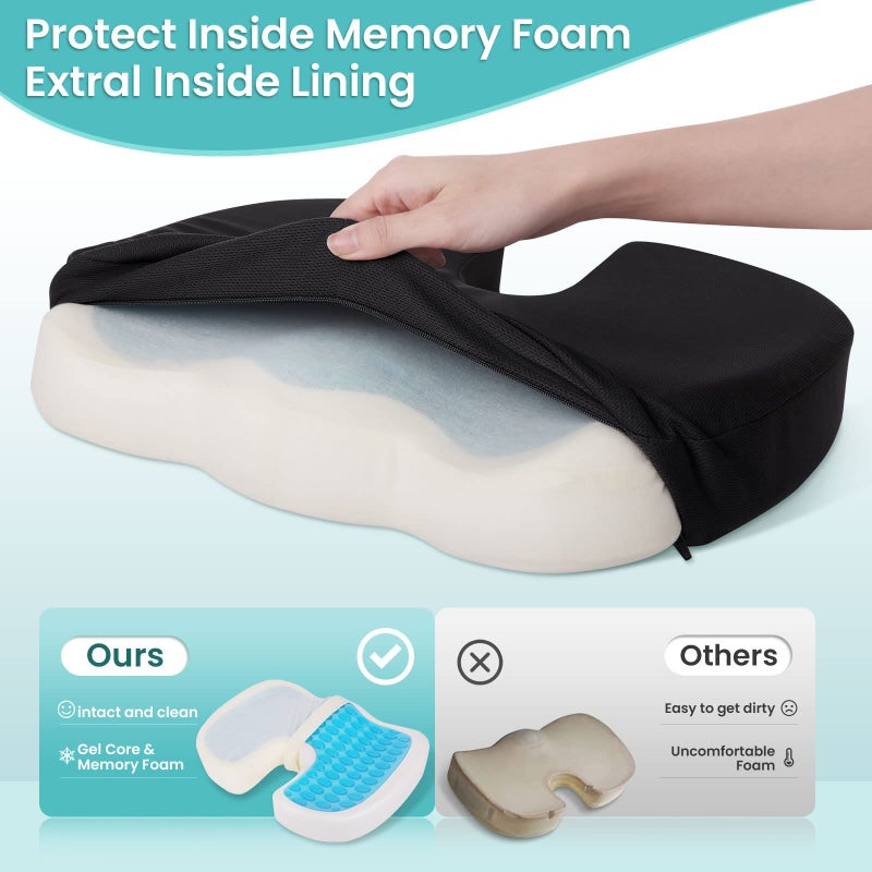 CushZone Office Chair Seat Cushion, Cooling Gel Enhanced Memory Foam Cushion for Long Sitting - Back, Sciatica, Coccyx, Tailbone Pain Relief Pillow - for Office, Gaming, Car, Wheelchair - Black, X-Large - Image 4