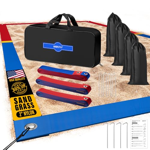XXXYYY Upgraded Professional Beach Volleyball Lines for Sand 2 inch Better Visible Upgraded Weather Resistance Stainless Anchors Sand Bags Standard 263 X 526 Patriotic Red Blue - Image 1