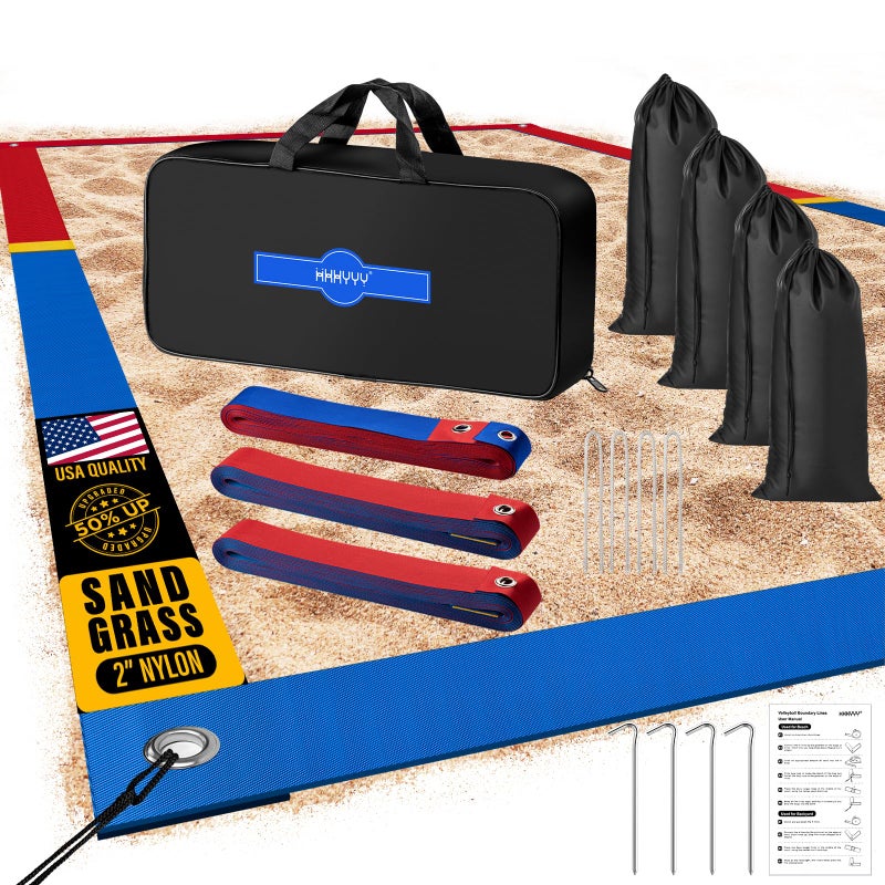 XXXYYY Upgraded Professional Beach Volleyball Lines for Sand 2 inch Better Visible Upgraded Weather Resistance Stainless Anchors Sand Bags Standard 263 X 526 Patriotic Red Blue - Image 2