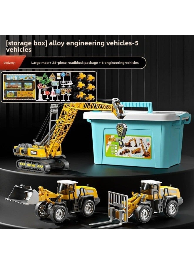 Children's Alloy Engineering Vehicle Excavator Suit Boy Simulation Model Push Excavator Mixer Truck Crane Toy-Color:Extra Large Top Configuration - 10 Engineering Vehicles [free 12 Cars + 2 Storage Buckets + 2 Maps + 2 Road Signs] - Image 5