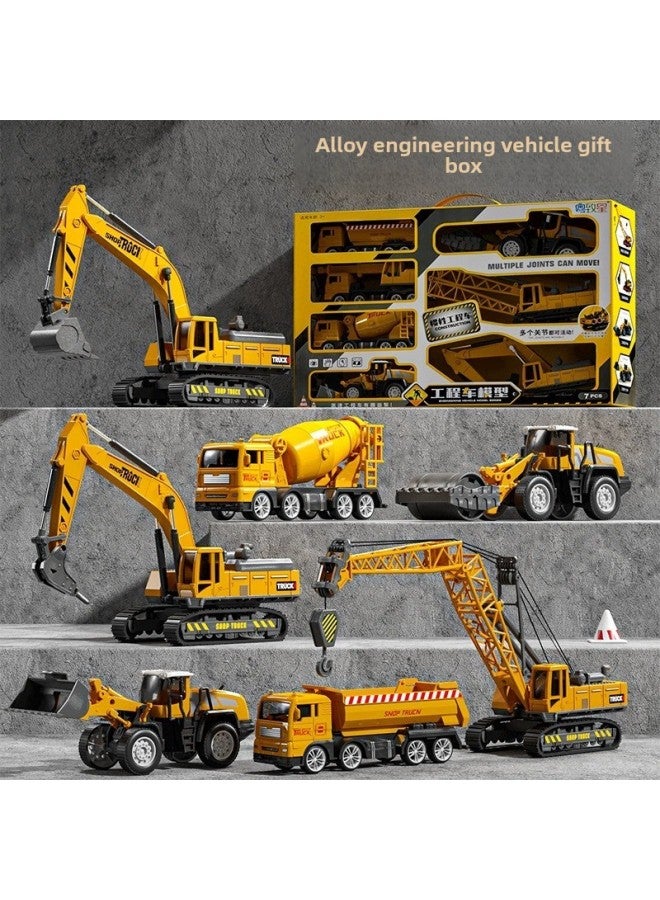 Children's Alloy Engineering Vehicle Excavator Suit Boy Simulation Model Push Excavator Mixer Truck Crane Toy-Color:Extra Large Top Configuration - 10 Engineering Vehicles [free 12 Cars + 2 Storage Buckets + 2 Maps + 2 Road Signs] - Image 2