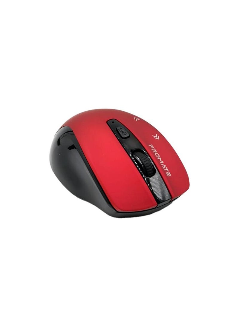 EZGrip Ergonomic Wireless Mouse-Cursor,10M Working Range 2405-2475Mhz 2.4Ghz 1600 DPI High Precision 2 Years Red With Black PR0MATE