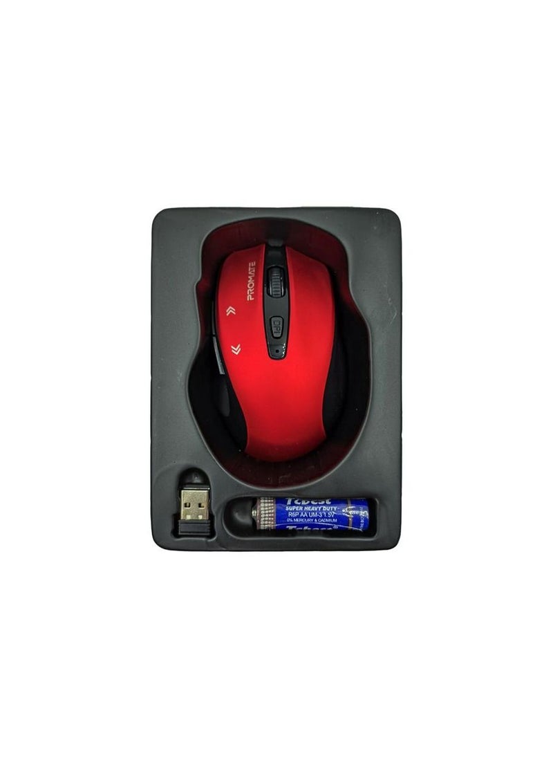 EZGrip Ergonomic Wireless Mouse-Cursor,10M Working Range 2405-2475Mhz 2.4Ghz 1600 DPI High Precision 2 Years Red With Black PR0MATE