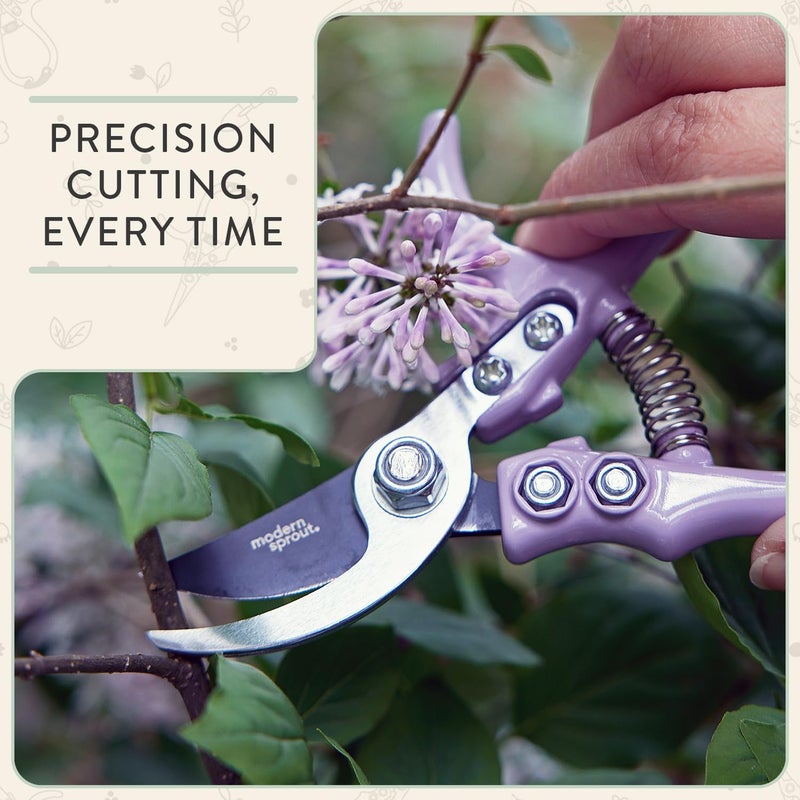 Modern Sprout Hand Pruners - Lightweight Pruning Shears W/Easy Lock- Gardening Scissors - Bypass Sharp Carbon Steel Blade - Rust Resistant - Garden Tools - Reusable Holster - Sage - Image 2