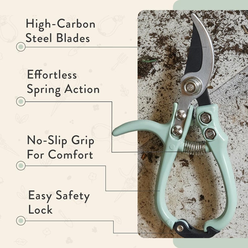 Modern Sprout Hand Pruners - Lightweight Pruning Shears W/Easy Lock- Gardening Scissors - Bypass Sharp Carbon Steel Blade - Rust Resistant - Garden Tools - Reusable Holster - Sage - Image 4