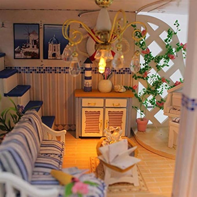 طقم منزل دمى DIY، منزل دمى خشبي مصغر مع أثاث وموسيقى، طقم بناء منزل صغير، أطقم مصغرة DIY، أسطورة البحر الأزرق، هدية لعيد الميلاد - Image 3