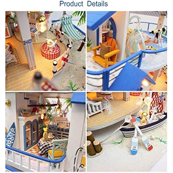 طقم منزل دمى DIY، منزل دمى خشبي مصغر مع أثاث وموسيقى، طقم بناء منزل صغير، أطقم مصغرة DIY، أسطورة البحر الأزرق، هدية لعيد الميلاد - Image 2