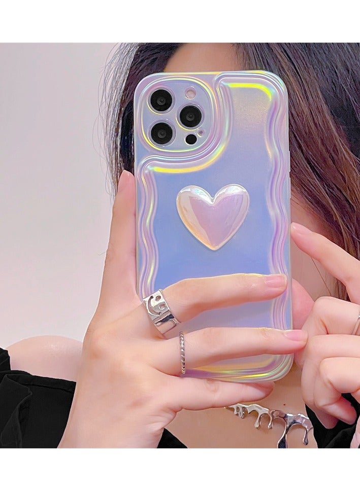 Miluraining Phone Case for iPhone 14 Pro Max, shine Laser mobile phone case with 3D heart shape decoration, Case Compatible with iPhone 14 Pro Max, silicone material Anti-Scratch Phone Fashion Cover Women Girls - Image 2