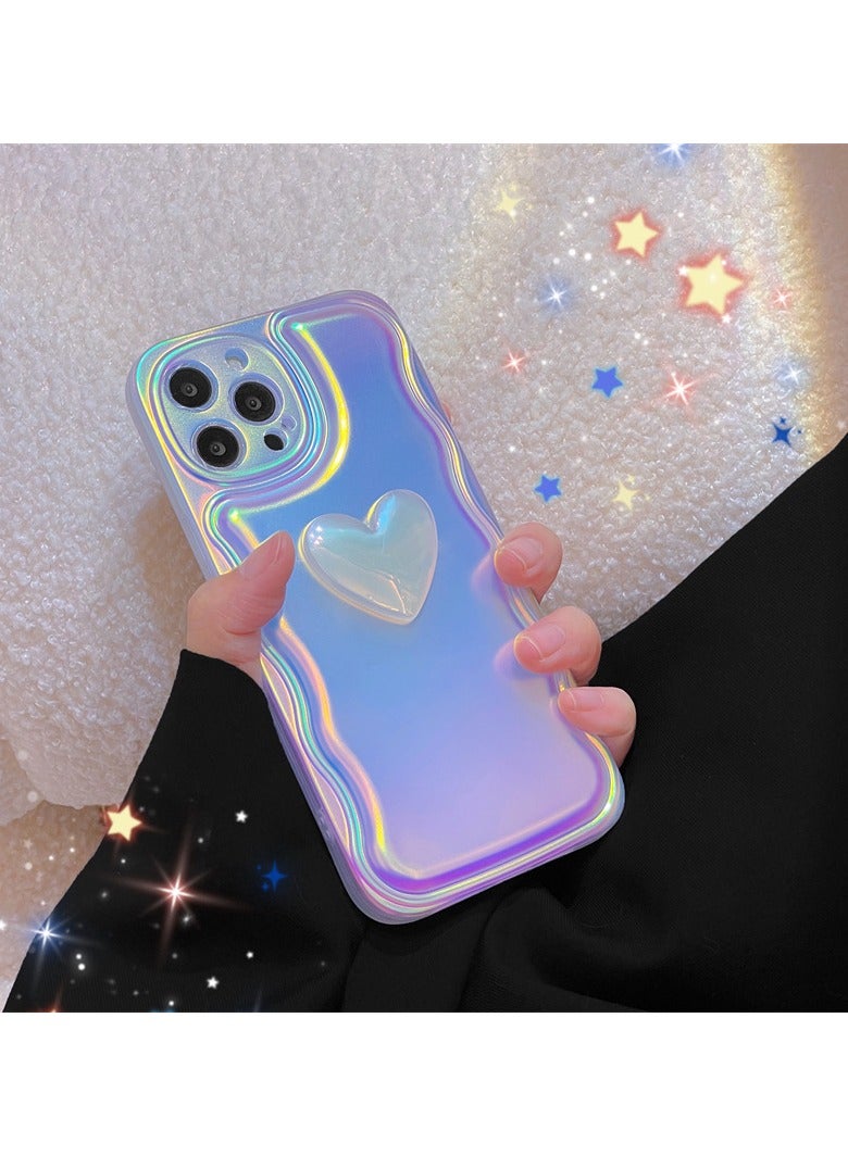 Miluraining Phone Case for iPhone 14 Pro Max, shine Laser mobile phone case with 3D heart shape decoration, Case Compatible with iPhone 14 Pro Max, silicone material Anti-Scratch Phone Fashion Cover Women Girls - Image 4
