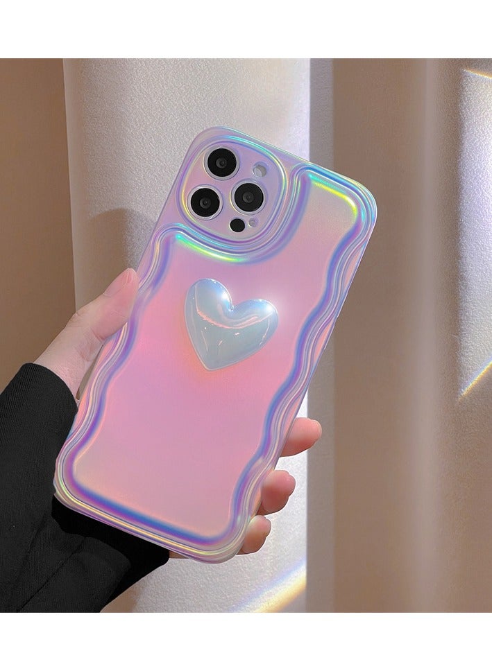 Miluraining Phone Case for iPhone 14 Pro Max, shine Laser mobile phone case with 3D heart shape decoration, Case Compatible with iPhone 14 Pro Max, silicone material Anti-Scratch Phone Fashion Cover Women Girls - Image 5