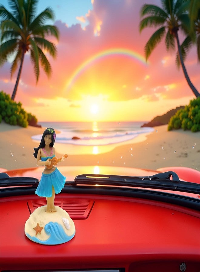 Tustao Blue Solar Shaking Head Ornaments Hula Girl - Solar Powered Dancing Figures Decoration - Solar Powered Car Dashboard Interior Decoration Desktop Ornaments Dancing Shaking Head Figure Car Interior - Image 2