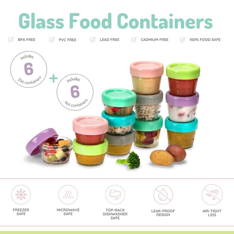 melii Glass Food Storage Jars - 12-Pack (2oz) with Airtight, Leakproof Lids, BPA-Free & Eco-Friendly, Microwave, Freezer, Dishwasher Safe, Containers for Baby Food, Meal Prep, Sauces and Snacks - Image 2