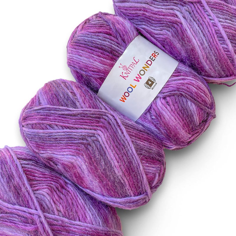 Wool Wonders Yarn for Crocheting 4 Skeins 640Yds400G Free Patterns  Wool Yarn for Knitting  AranHeavy 4 Medium Worsted Weight  Purple Iris