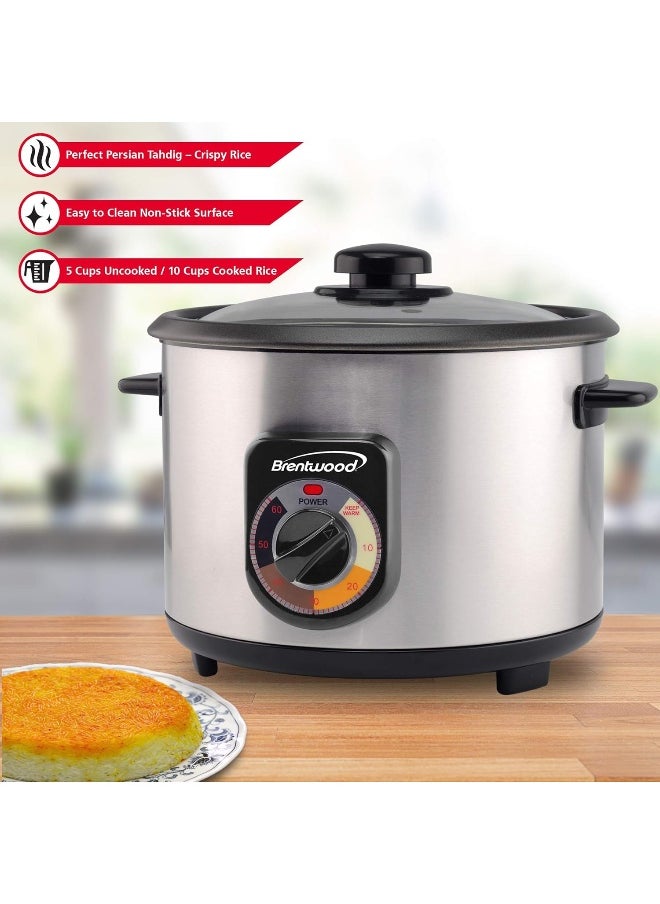 Brentwood Brentwood Crunchy Persian Rice Cooker, Stainless Steel (5-Cup Uncooked/10-Cup Cooked)  - Image 2