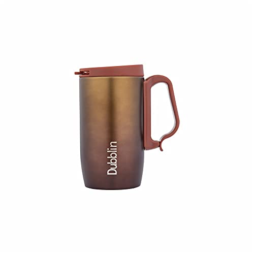 DUBBLIN Casa Stainless Steel Unbreakable Tea Coffee Mug Double Wall with Handle and Lid, Wide Mouth Mug Keeps Beverages Hot & Cold 270 ML Golden - Image 1