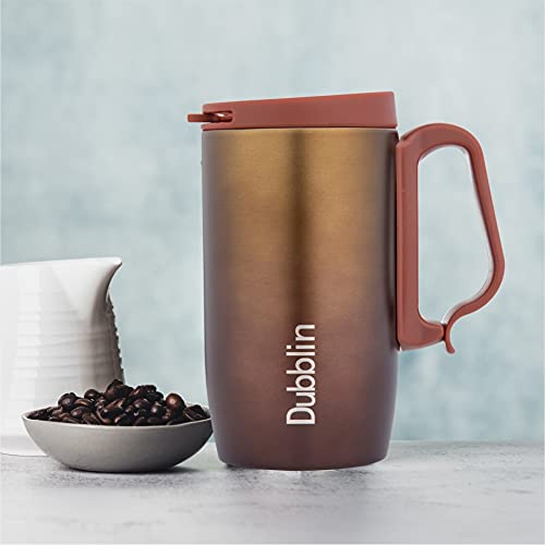 DUBBLIN Casa Stainless Steel Unbreakable Tea Coffee Mug Double Wall with Handle and Lid, Wide Mouth Mug Keeps Beverages Hot & Cold 270 ML Golden - Image 5