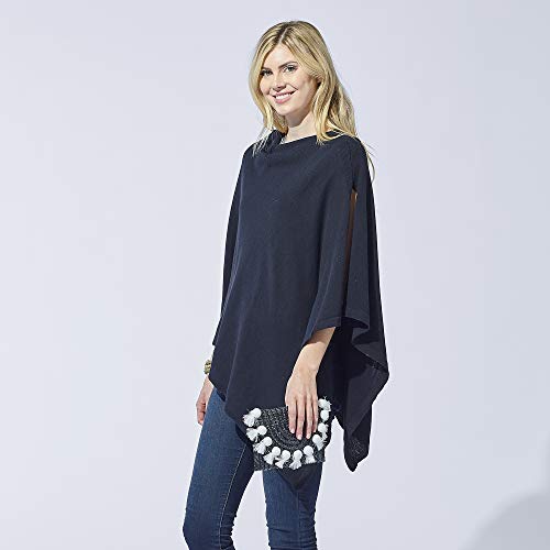 Hadley Wren Women's Classic Colorblock Everyday Cotton Poncho, Black Solid Solid, One Size - Image 4