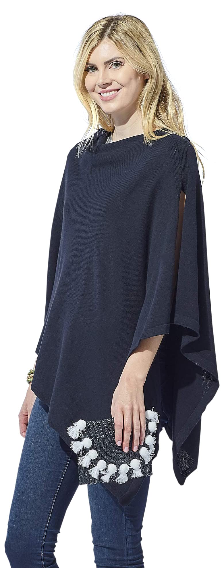 Hadley Wren Women's Classic Colorblock Everyday Cotton Poncho, Black Solid Solid, One Size - Image 1