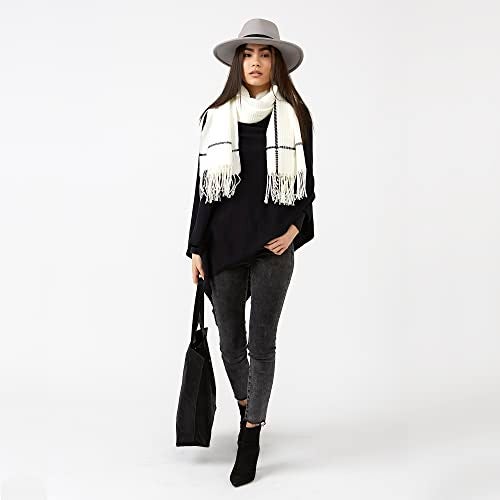 Hadley Wren Women's Classic Colorblock Everyday Cotton Poncho, Black Solid Solid, One Size - Image 3