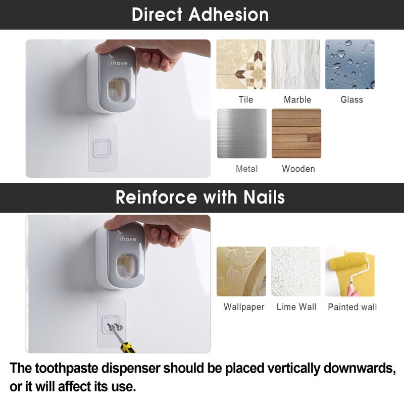 iHave Toothpaste Dispenser Wall Mount for Bathroom Automatic Toothpaste Squeezer (Grey) - Image 3