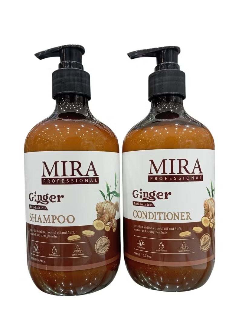 ميرا شامبو 500 مل بلسم 500 مل بالزنجبيل يحافظ على الشعر المعالج بالبروتين والكيراتين وينظف فروة الرأس ويزيل الرواسب التي تمنع تغذية الشعر