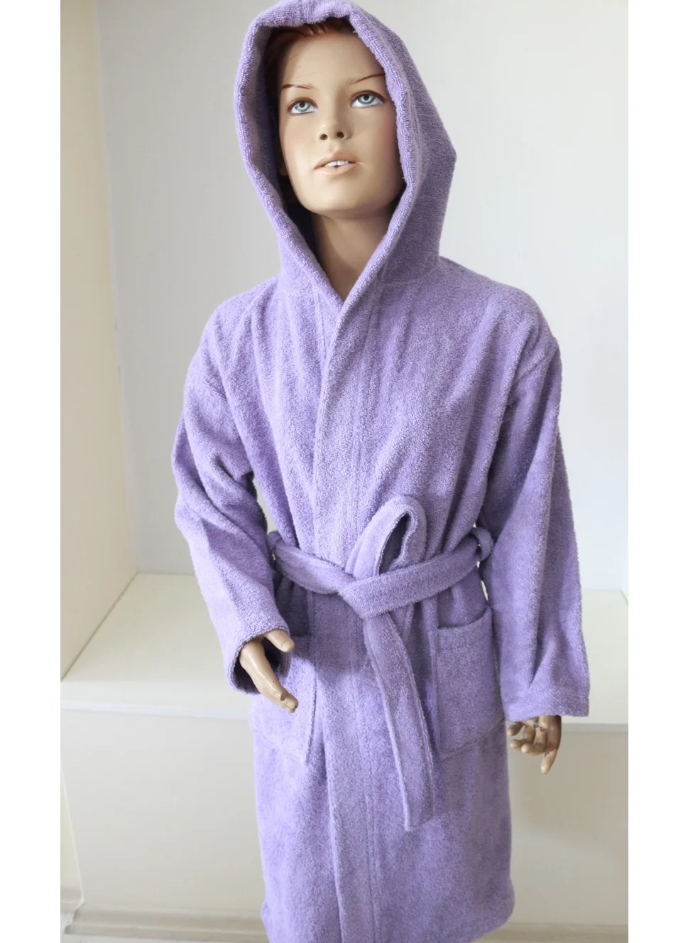 Ender Home Children's Bathrobe Teenager's Bathrobe Boucle Cotton Hooded Bathrobe