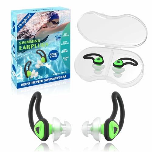 Hearprotek 2 Pairs Ear Plugs for SwimmingSwim Ear Plugs AdultsWaterproof Silicone Water earplugs for Men Women Juniors Swimmers Pool Shower Bathing Green