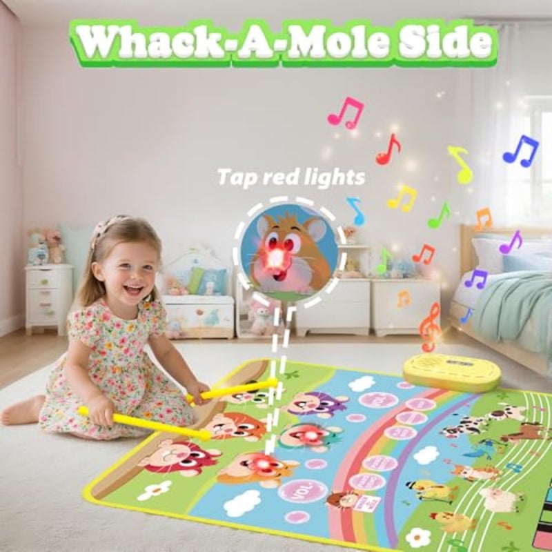 سجادة أرضية موسيقى البيانو 3 في 1 مع لعبة Whack-a-Mole، 30 مفتاح صوت ووظيفة، ألعاب موسيقية حسية للأطفال الصغار، سجادة رقص للعب، هدايا عيد ميلاد للفتيات والأولاد 3 4 5 6 7 8 9 - Image 2
