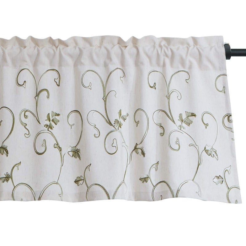 VOGOL VOGOL Vines Embroidered Curtains Valance Rod Pocket Valances for Windows 52 x 18 Inch Grass Green 