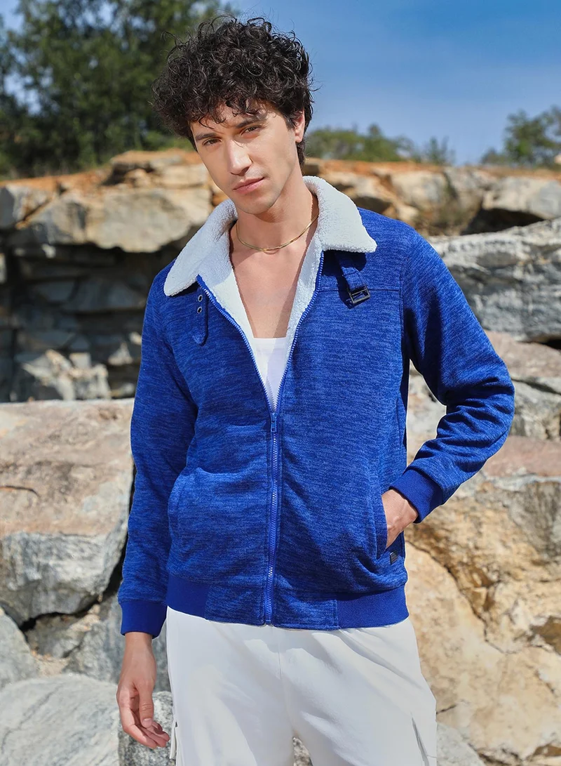 كامبوس سوترا جاكيت رجالي أزرق سماوي مزخرف بلمسات صوف للاستخدام الكاجوال