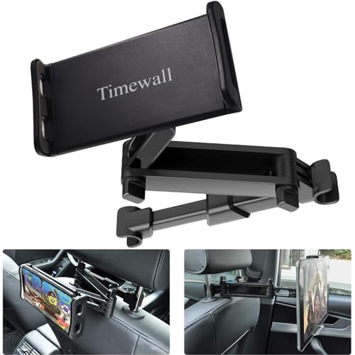 Timewall Car Headrest Tablet Mount, Backseat Seat Universal Cell Phone Holder 360 Swivel Rotating Angle Adjustable Stretchable for iPad iPhone, Samsung, Switch, 5-11" Tablet Phone Black - Image 1