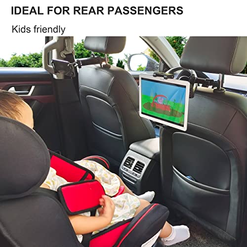Timewall Car Headrest Tablet Mount, Backseat Seat Universal Cell Phone Holder 360 Swivel Rotating Angle Adjustable Stretchable for iPad iPhone, Samsung, Switch, 5-11" Tablet Phone Black - Image 2