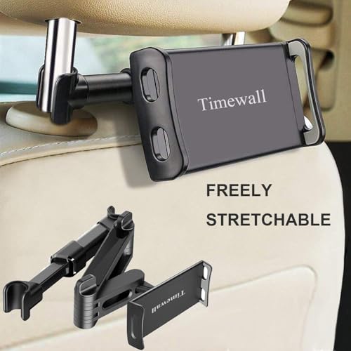 Timewall Car Headrest Tablet Mount, Backseat Seat Universal Cell Phone Holder 360 Swivel Rotating Angle Adjustable Stretchable for iPad iPhone, Samsung, Switch, 5-11" Tablet Phone Black - Image 4