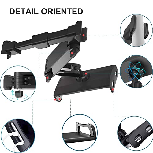 Timewall Car Headrest Tablet Mount, Backseat Seat Universal Cell Phone Holder 360 Swivel Rotating Angle Adjustable Stretchable for iPad iPhone, Samsung, Switch, 5-11" Tablet Phone Black - Image 5