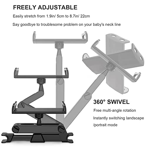 Timewall Car Headrest Tablet Mount, Backseat Seat Universal Cell Phone Holder 360 Swivel Rotating Angle Adjustable Stretchable for iPad iPhone, Samsung, Switch, 5-11" Tablet Phone Black - Image 3
