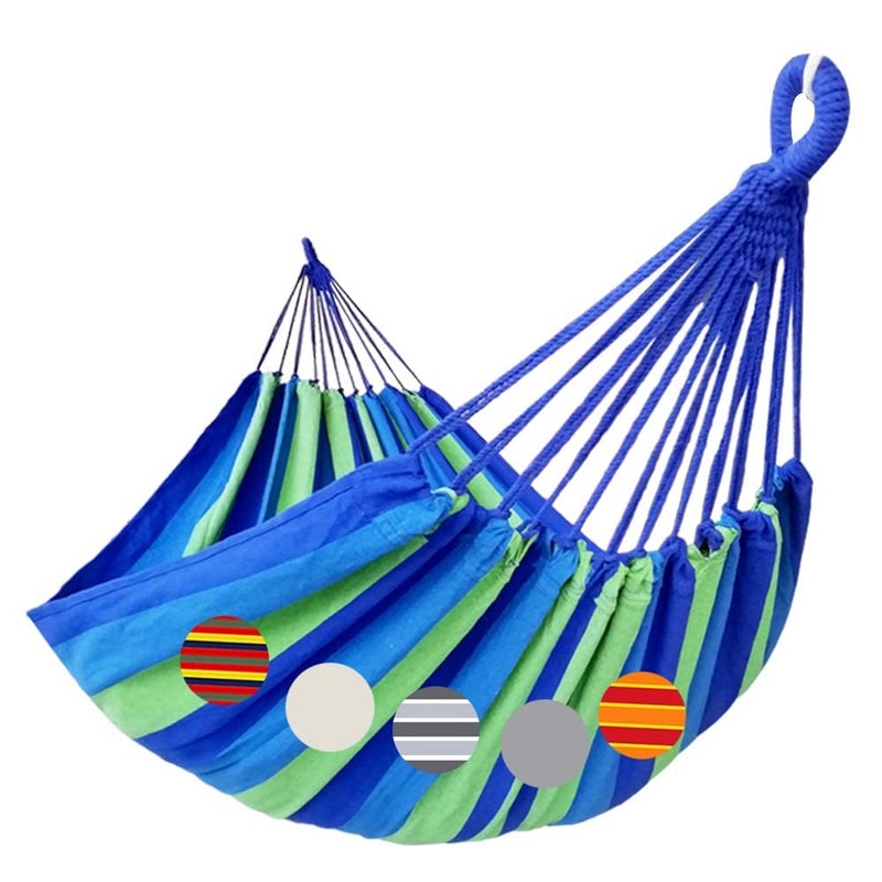 GOCAN GOCAN Brazilian Double Hammock 2 Person Extra Large 220x160cm Total Length 330cm Load 500lb Canvas Cotton Hammock for Patio Porch Garden Backyard Lounging Outdoor and IndoorBlueGreen XXL 