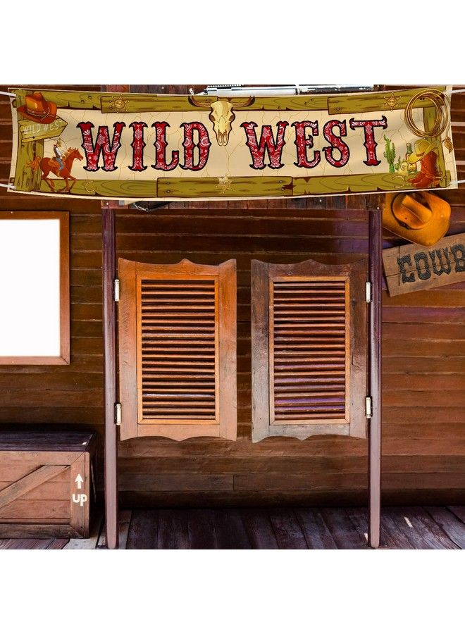Blulu Cowboy Party Decorations Cowboy Banner Western Scene Setters For Cowboy Decorations Party Wooden House Barn Banner Western Party Supplies Wild West Backdrop Background 15.7 X 72 Inch - Image 1