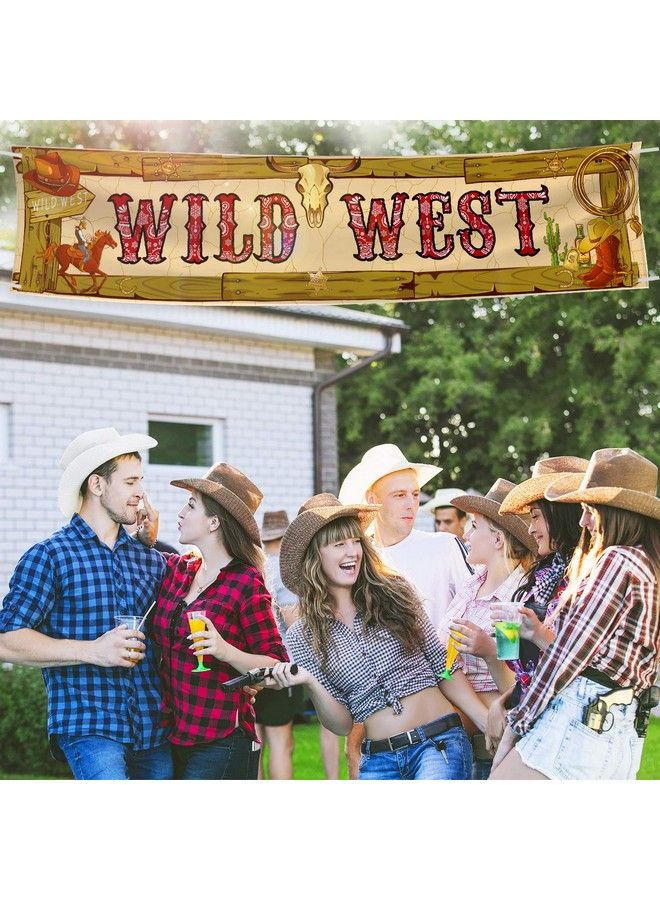 Blulu Cowboy Party Decorations Cowboy Banner Western Scene Setters For Cowboy Decorations Party Wooden House Barn Banner Western Party Supplies Wild West Backdrop Background 15.7 X 72 Inch - Image 4