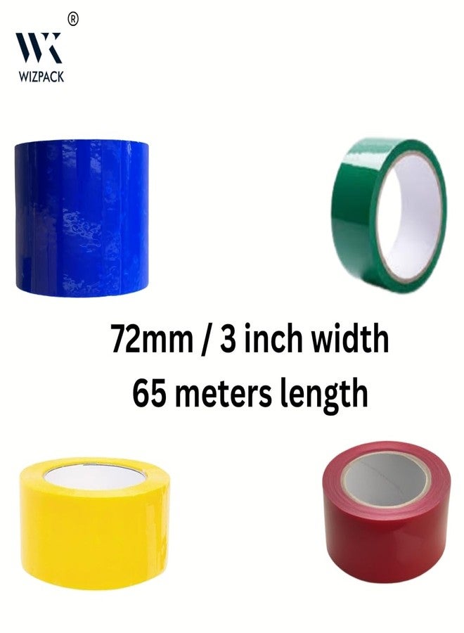 WIZPACK Multicolor Color Tape | 65 Meters in Length | 72mm / 3" Width | Green,Red,Yellow,Blue | BOPP Self Adhesive Tape for Arts and Craft use, Box Packing, Office, Industrial, Export, E-commerce & DIY. - Image 3