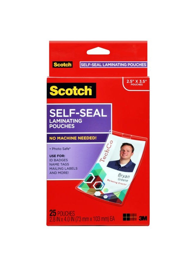 Scotch  Self-Sealing Laminating Pouches, ID Protectors Includes Clips, 2.25 Inches x 3.5 Inches, 25 Pouches (LS852G) - Image 1