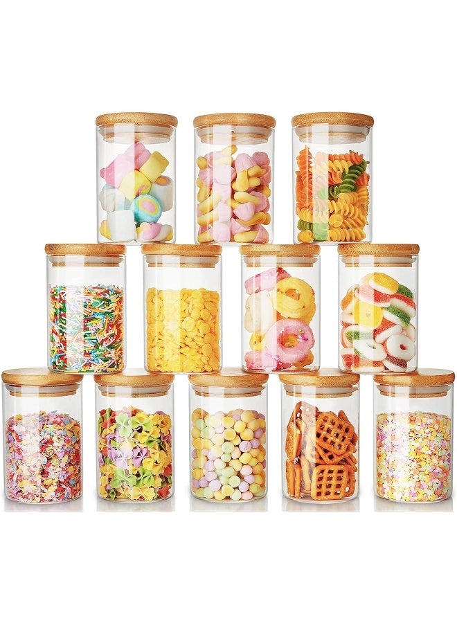 FUFU طقم برطمانات زجاجية FUFU بأغطية من الخيزران، برطمانات زجاجية بأغطية خشبية سعة 8 أونصات، برطمانات توابل كبيرة، حاويات تخزين زجاجية للمخزن، البسكويت، والقهوة طقم من 12 حبة - Image 1