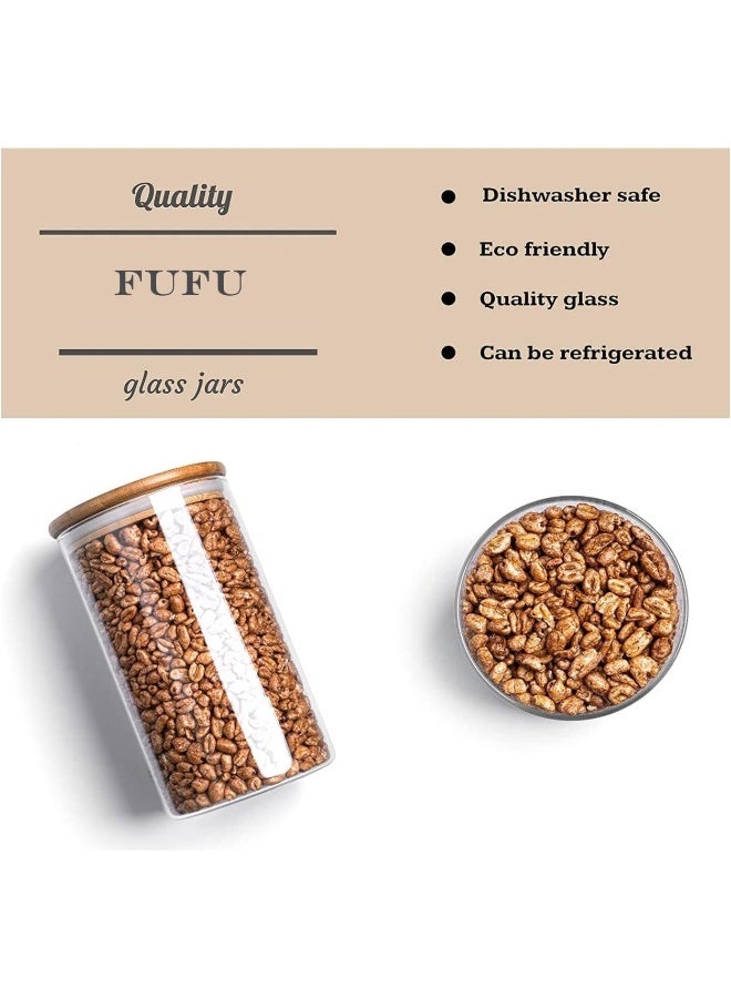 FUFU طقم برطمانات زجاجية FUFU بأغطية من الخيزران، برطمانات زجاجية بأغطية خشبية سعة 8 أونصات، برطمانات توابل كبيرة، حاويات تخزين زجاجية للمخزن، البسكويت، والقهوة طقم من 12 حبة - Image 4