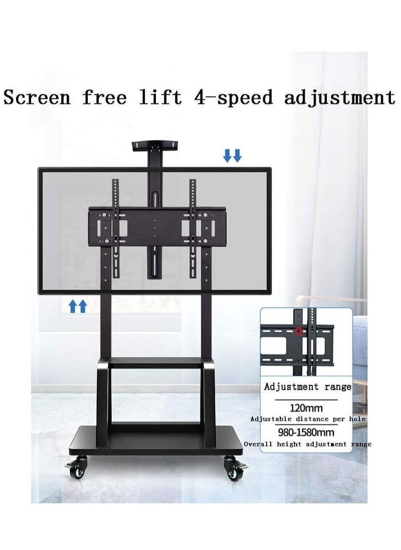 TIGER 32"-70" Rolling TV Stand Cart – Height Adjustable Mobile Flat Screen TV Mount with Lockable Casters, 2 Tier AV Shelves, Max VESA 600x400mm, Ideal for LED, LCD, Plasma Screens (70x43x180cm) - Image 3