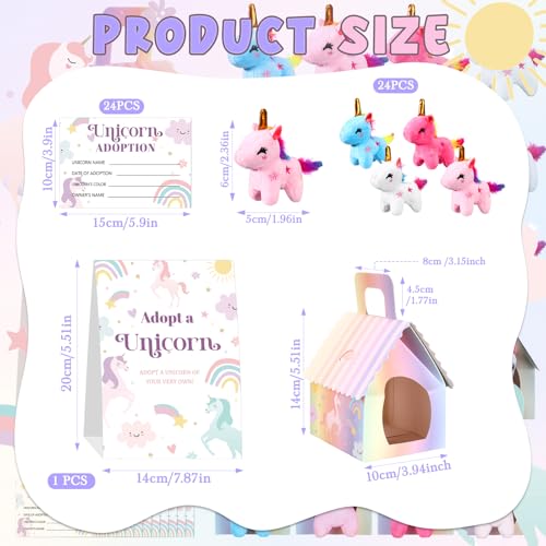 Blueweenly 73 Pcs Adopt a Unicorn Party Favors Set for Girl Mini Plush Unicorn Stuffed Animal Gift Box Adoption Card 1 Animal Sign with Carton House for Adopt Pet Party Birthday Cute - Image 5