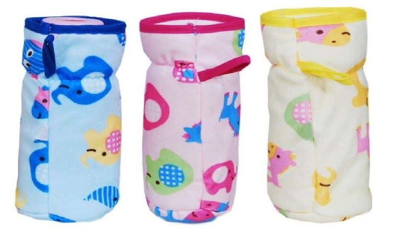 Alya The Cheeky Kidzz Stretchable Soft Velvet Plush Attractive Overall Printed Animal Baby Feeding Bottle Cover with Holding Strap Suitable for 150ml 220ml 240ml 250ml Feeder Feeding Bottles(Pack of 3) - Image 2