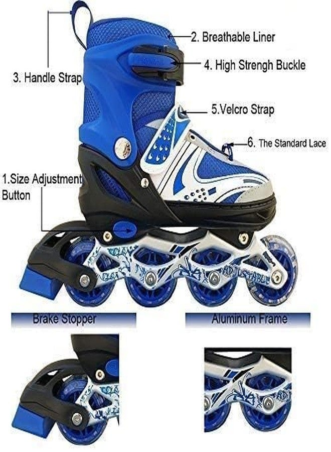BIYALI 4 Wheel Inline Skates Skating Shoes for Boys and Girls Age 10 to 14 Years Liner Roller Skates for Kids with Skating Protection Color Multi, Size Large - Image 2