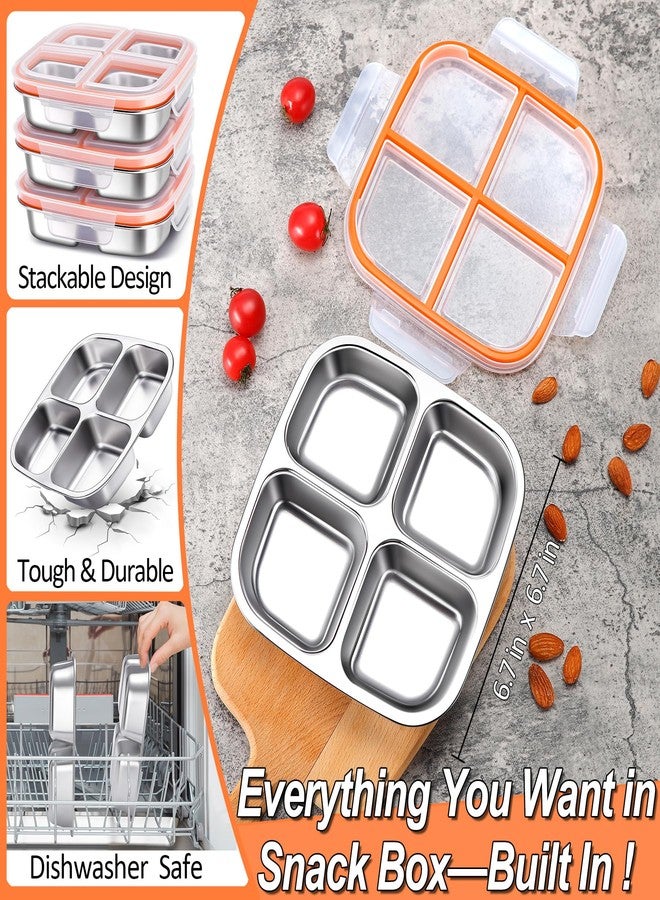 KTKUDY Stainless Steel Snack Container - Divided Bento Snack Box - 4 Compartment Meal Prep Lunch Container for Kids Daycare, School, Work, Travel - Image 3