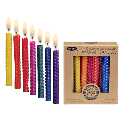 Rite Lite Honeycomb Beeswax Multicolor Hanukkah Candles - Colorful Bulk Pack of 45 Decorative & Fits Most Menorahs Jewish Holiday Party Favors Accessories Decorations for all 8 Nights of Chanukah - Image 1
